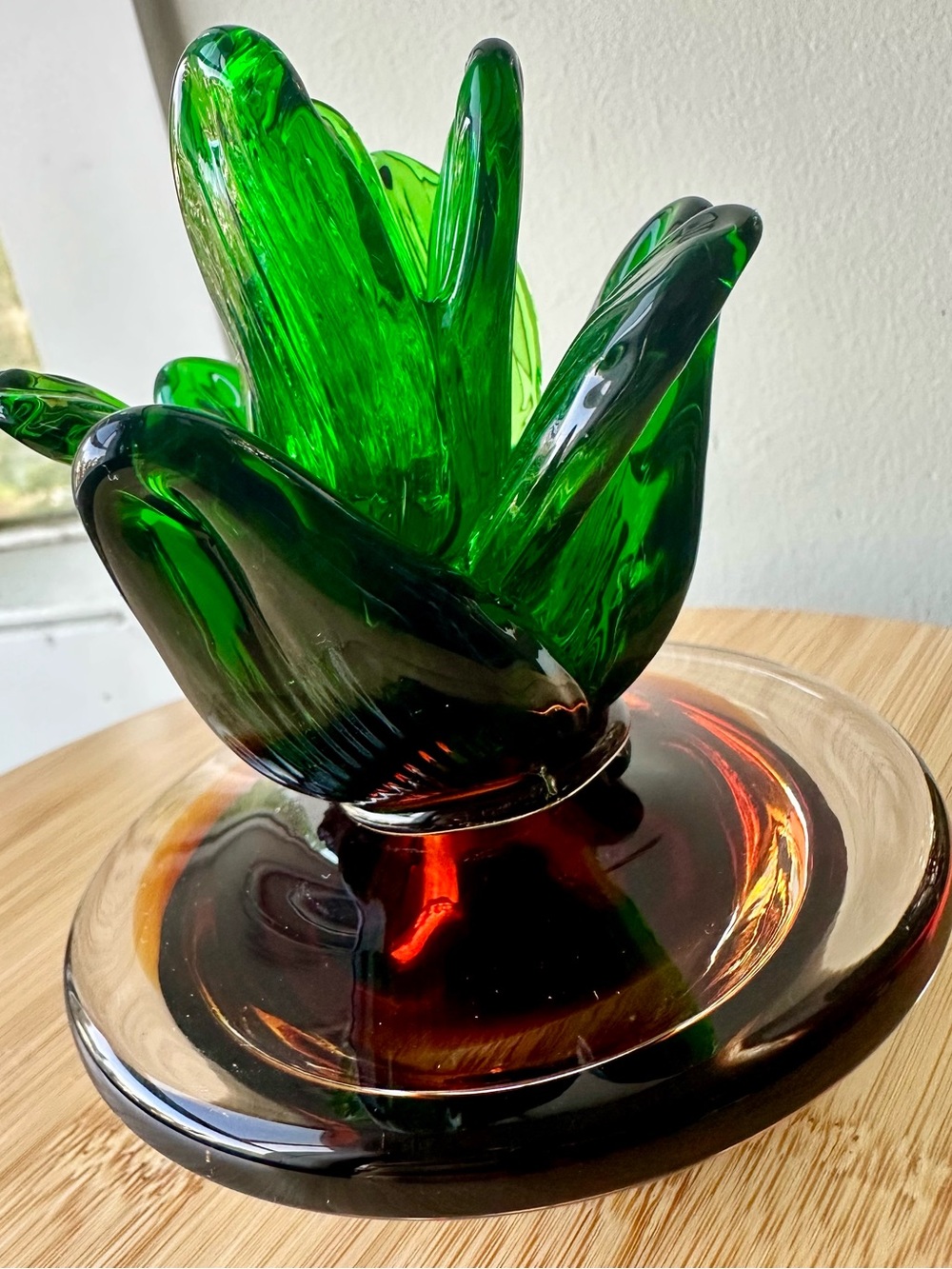 Sommerso Style Handblown Art Glass Agave Cactus Paperweight